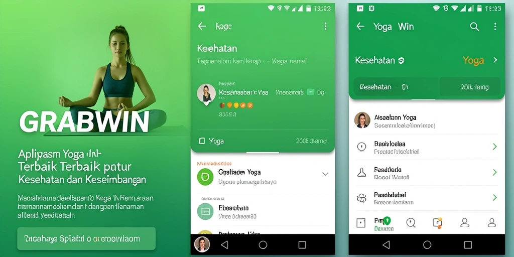 Tampilan antarmuka GRABWIN dengan sesi yoga terorganisir.