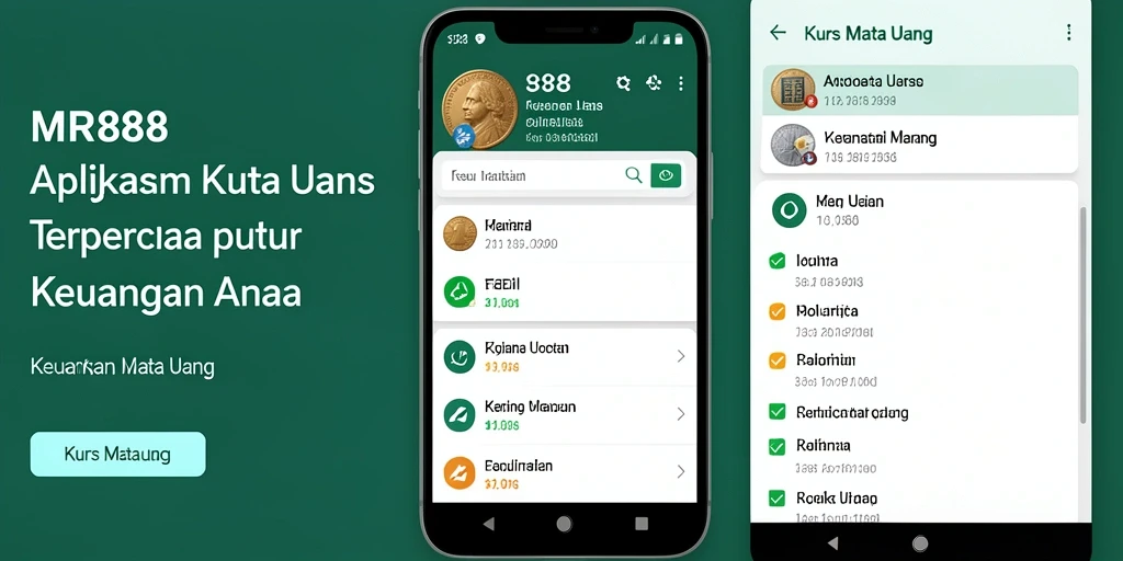 Antarmuka aplikasi MR888 yang menampilkan informasi kurs mata uang.